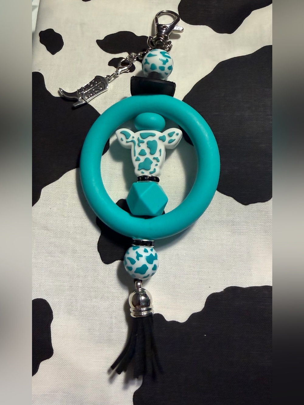 Turquoise cow Silicone key Ring for Kids